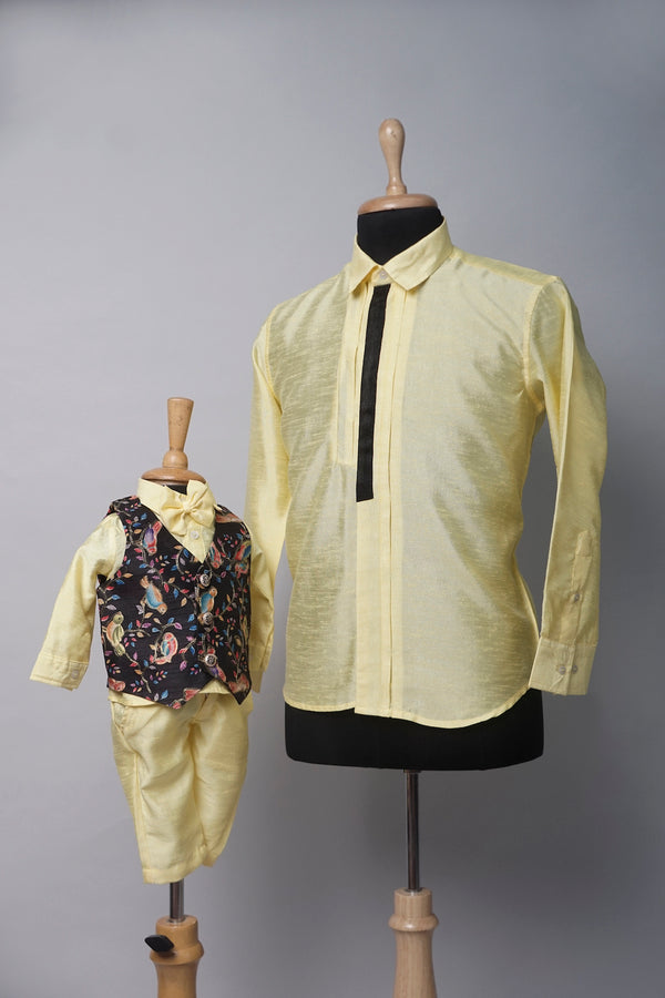 Yellow with Black Position Embroidered Dad and Son Combo Matching Set