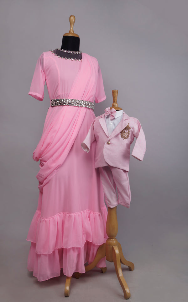 Pink Semi Grand Colour Mom and Son Combo Matching Set