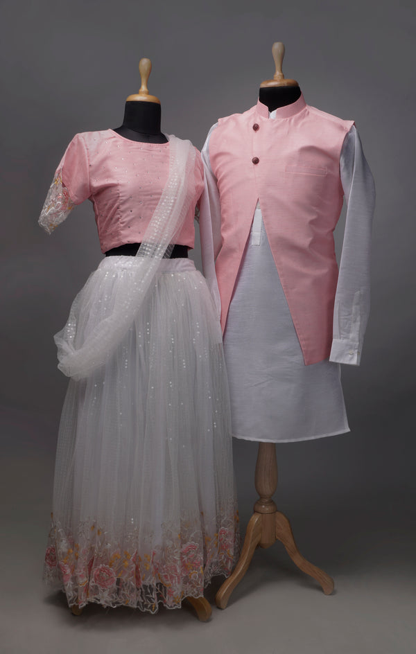Pink with White Couple Combo Matching Set