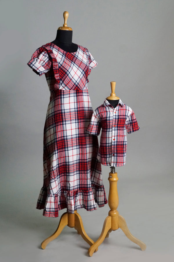 Red Checked Mom & Son Combo Matching Set