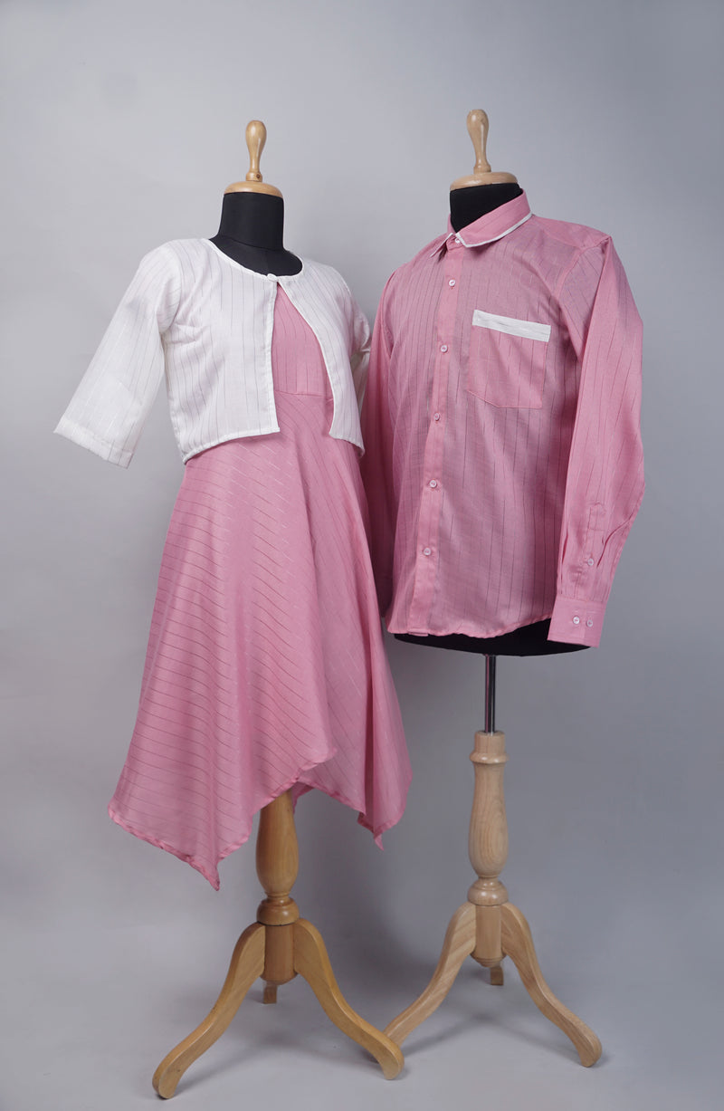 Pink with White Casual Couple Combo Matching Set