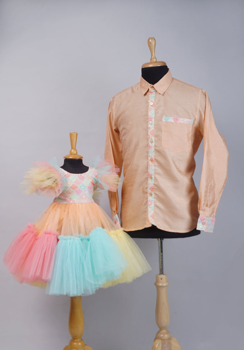 Pale Orange Grand Dad and Daughter Combo Matching Set