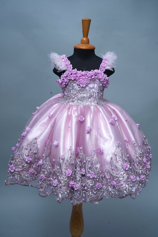 Pink Embroidered Floral Ball Gown