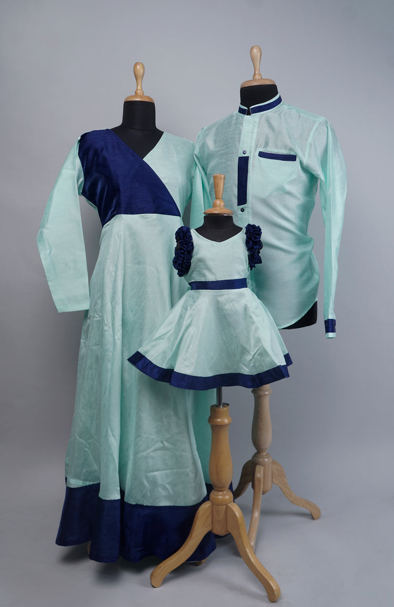 Mint and Navy Family Outfit Set Coordinated Ethnic Wear for Families Anveshana Clothing Mint and Navy Family Outfit Set Coordinated Ethnic Wear for Families Anveshana Clothing