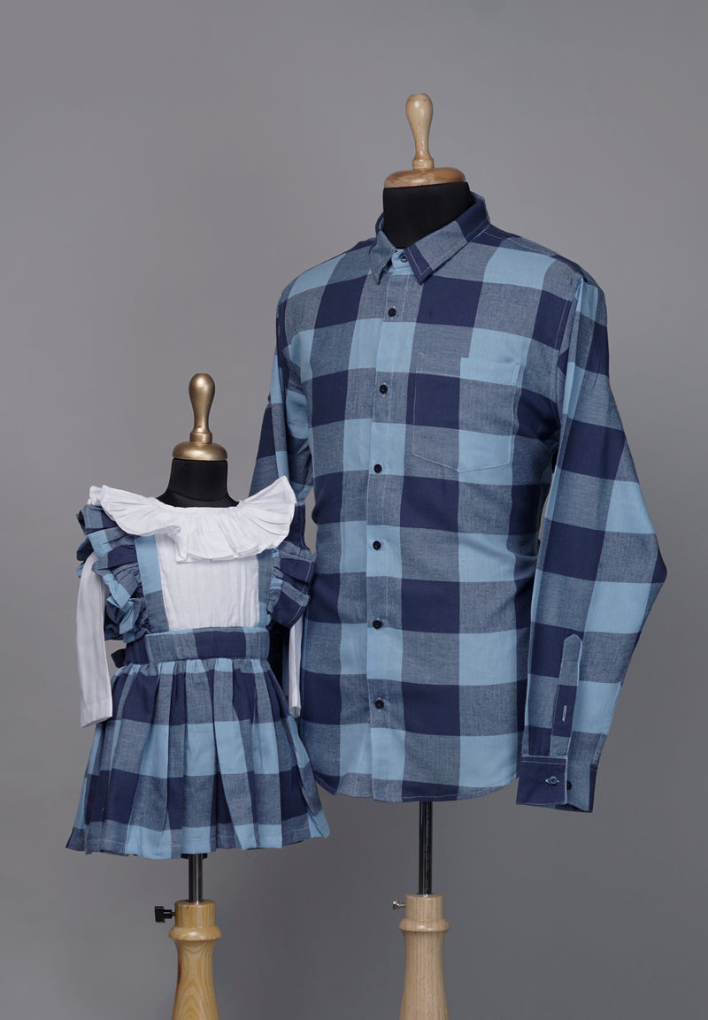 Blue Checked Dad and Daughter Combo Matching Set