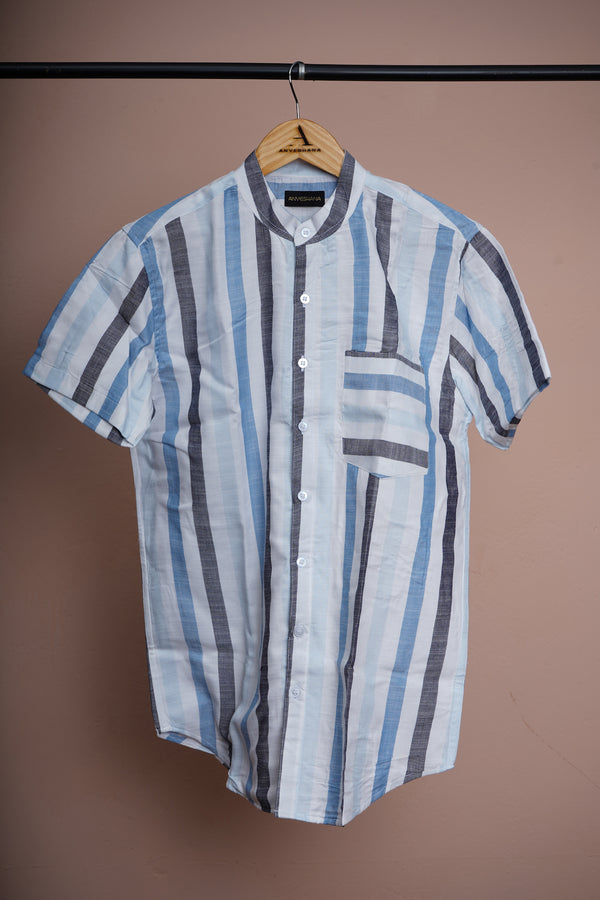Blue and Grey Stripes Mens Cotton Shirt