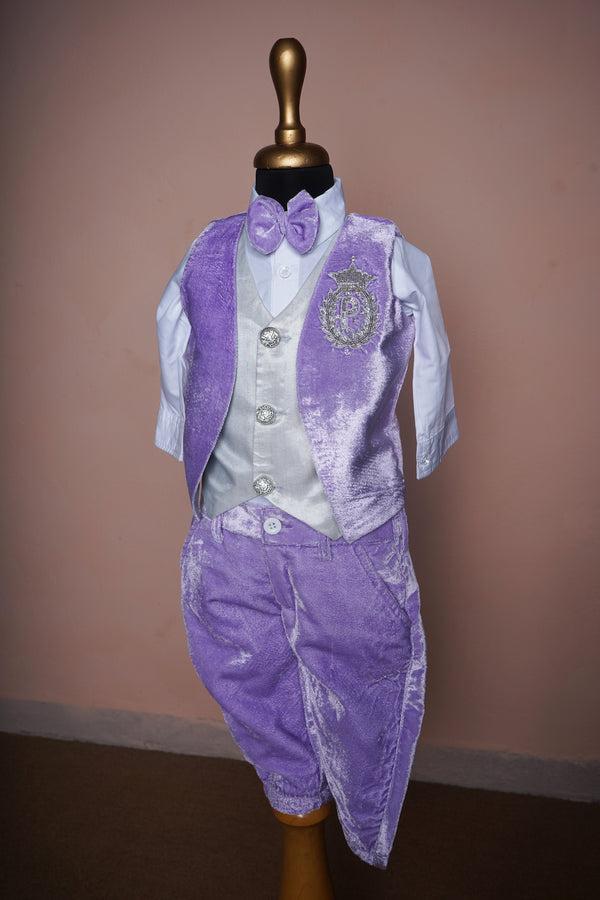 Lavender Velvet with Special Embroidery work in Boy Kid First Birthday Wear