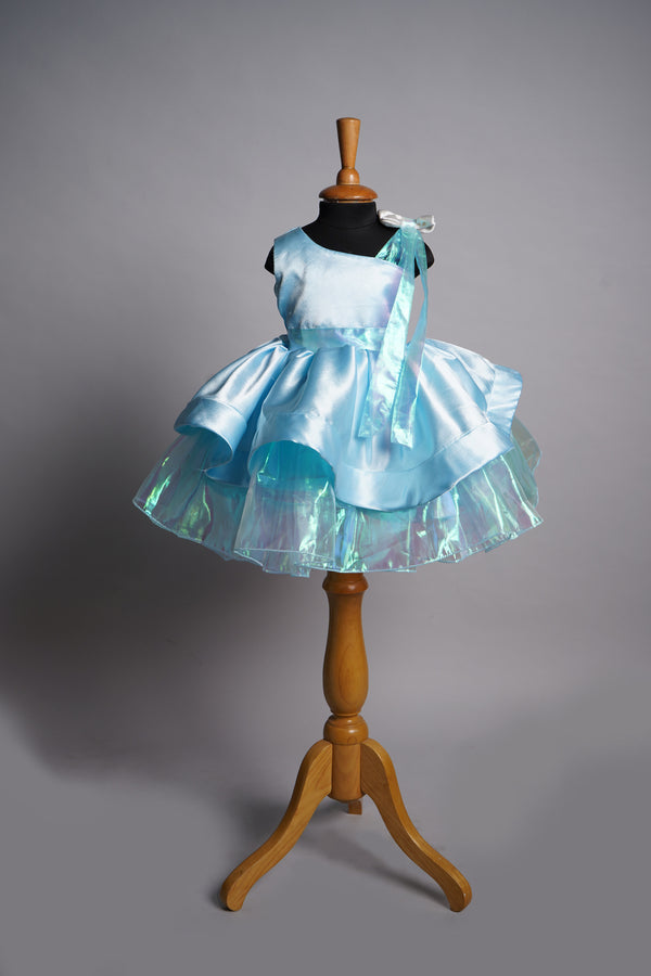 Blue Satin Shiny Girl Kid Dress