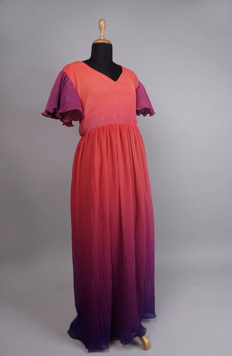 Purple with Orange Georgette Dress