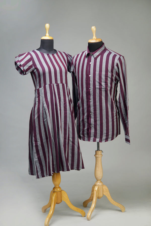 Violet with Grey Stripe Couple Combo Matching Set