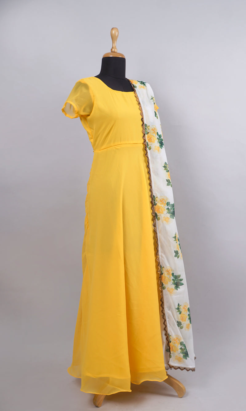 Yellow Plain Georgette Women Dress