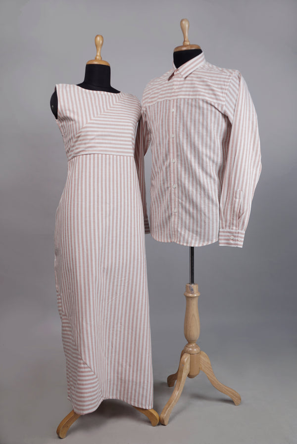 Pink with White Stripe Couple Combo Matching Set