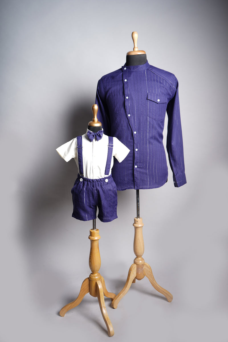 Blue Stripes Lurex Dad and Son Combo