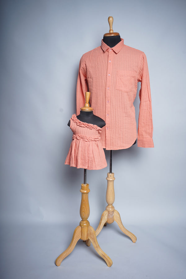Orange Striped Cotton Dad and Daughter Combo