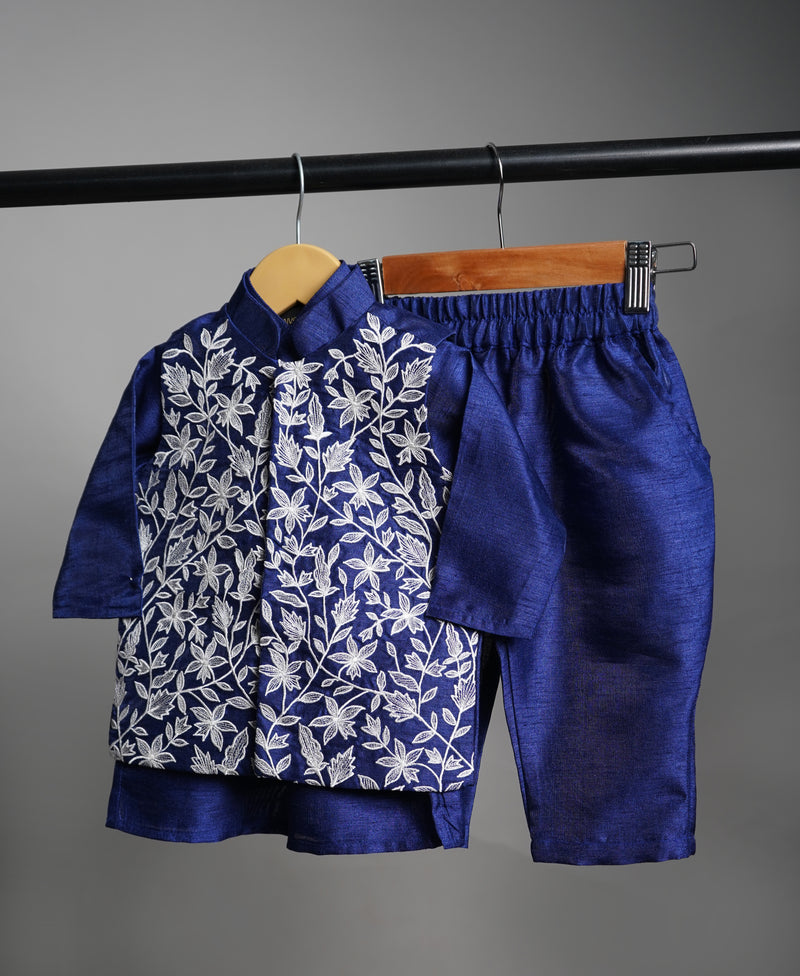 Blue Rawsilk with Speacial Embroidery work in Boy kid Birthday Dress