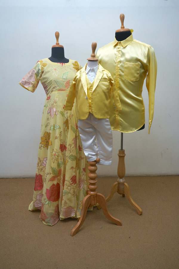 Yellow Sequin Embroidered Family Clothing