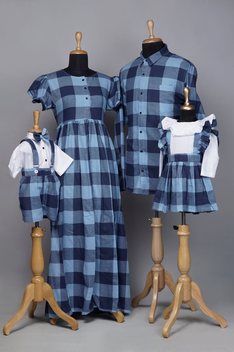 Blue Checked Family Combo Matching Set