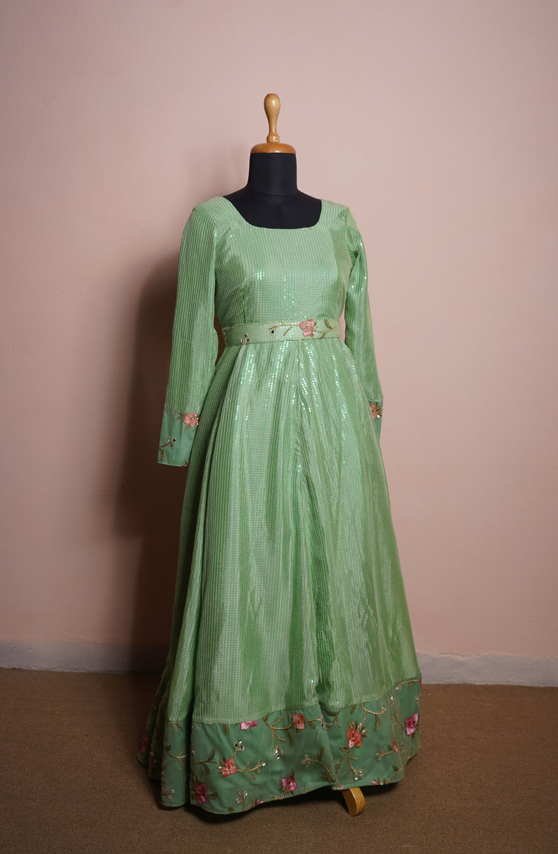 Light Green Sequin and Embroidery Fabric Womens Reception Dress
