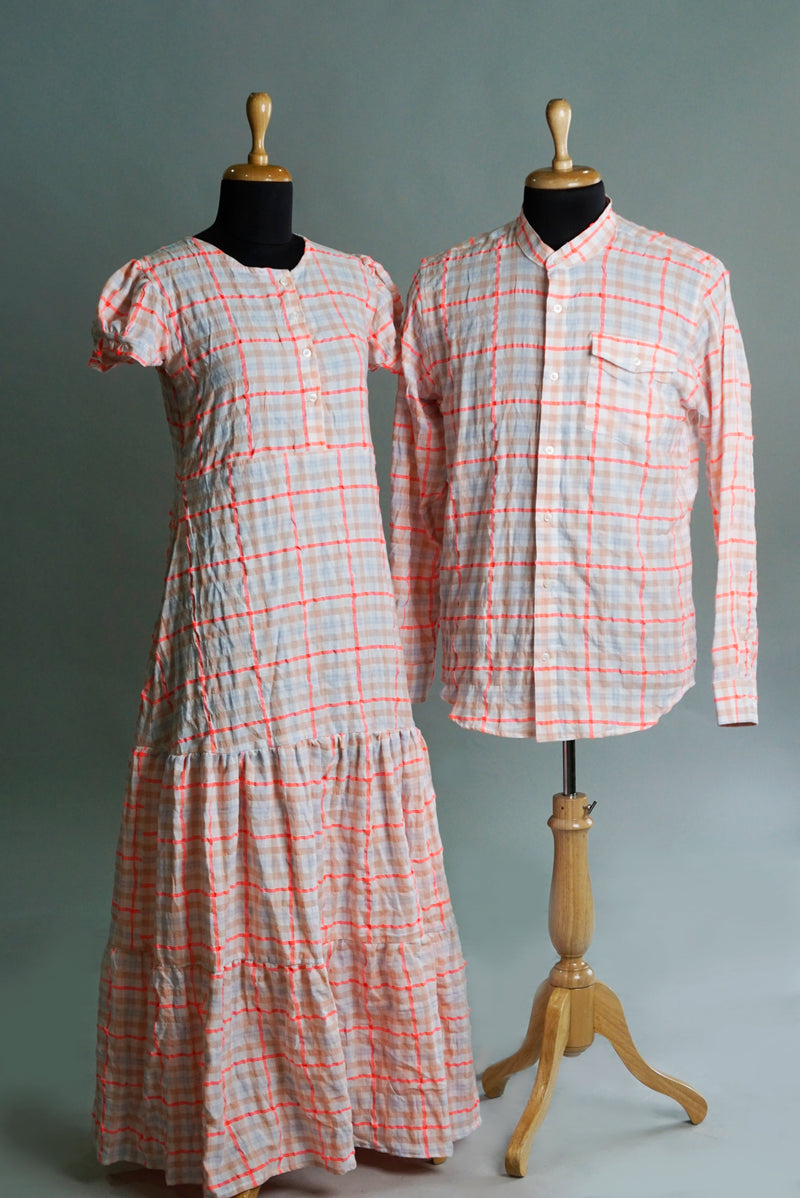 Fluorescent Checked Fabric Couple Matching Set