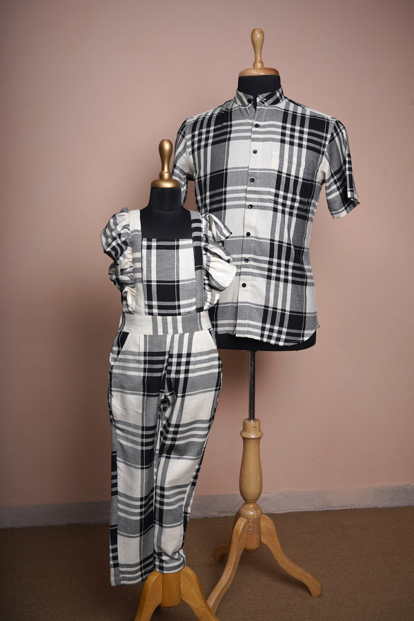 Black Checked Half White Cotton Summer Dad and Daughter Combo