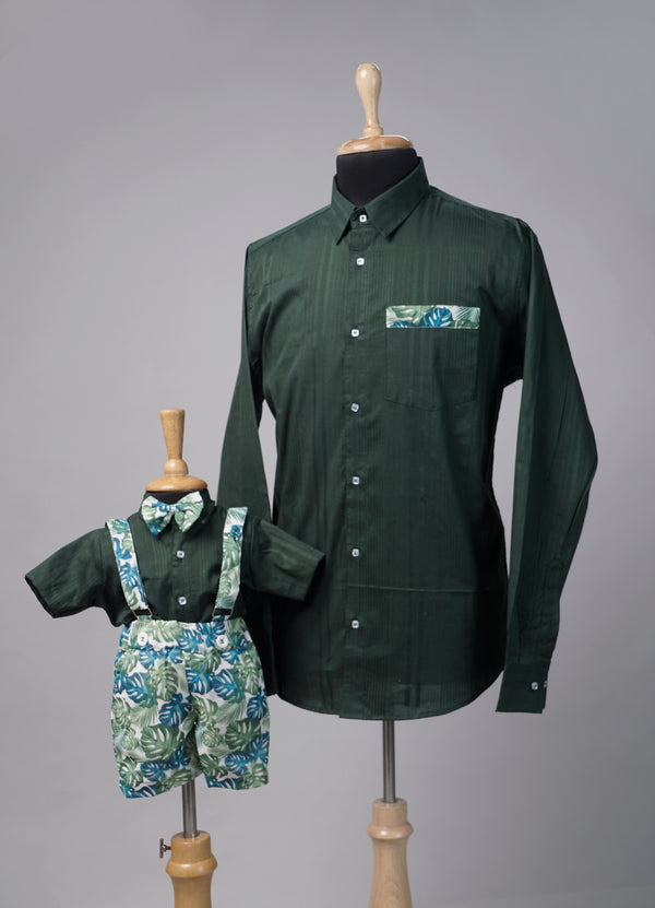 Green with Printed Georgette Dad and Son Combo Matching Set