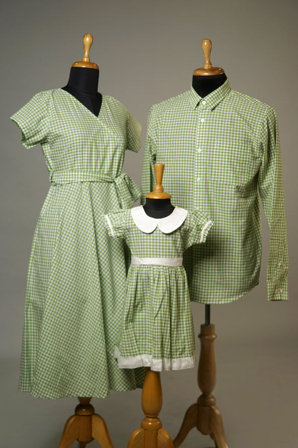 Green Small Checked Family Combo Matching Set