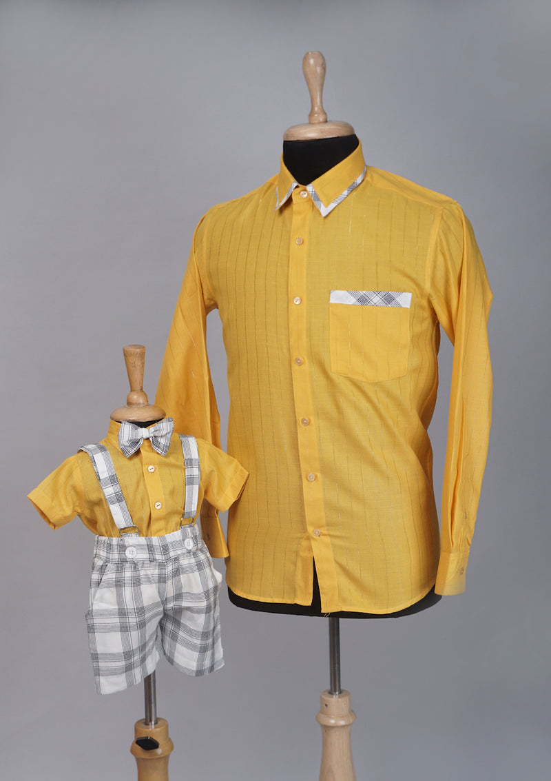 Yellow with White Striped Casual Dad and Son Combo Matching Set