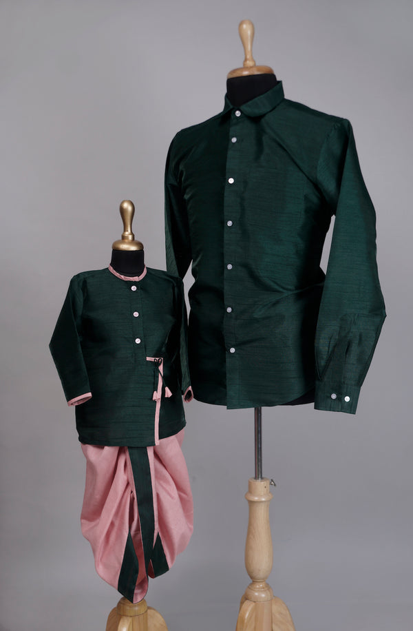 Green with Pink Dad and Son Combo Matching Set