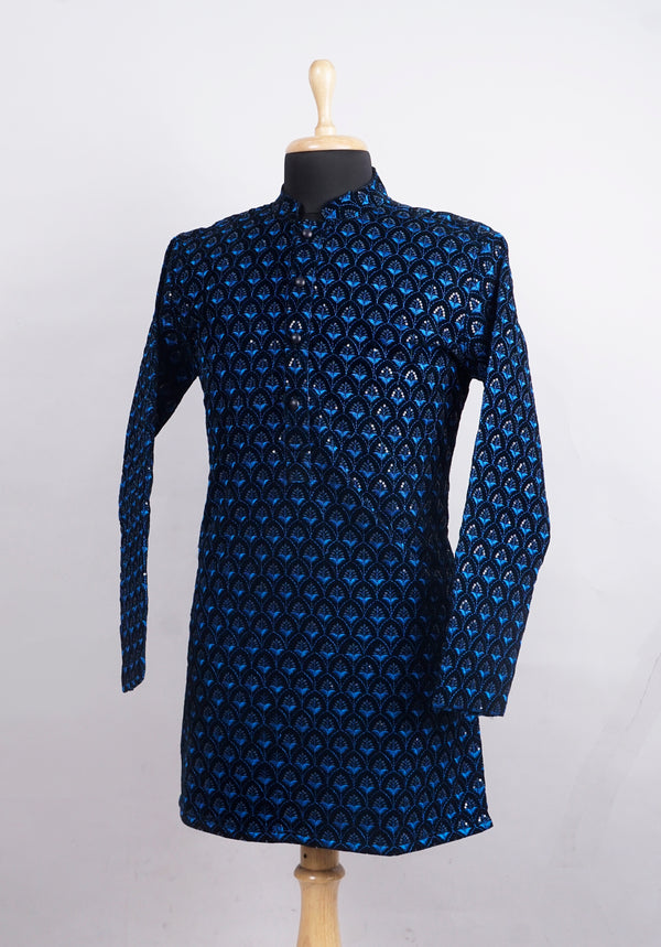 Blue Sequin Mens Kurta