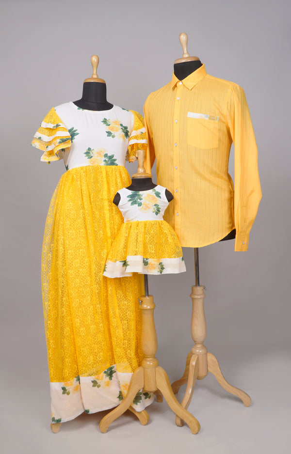 Yellow Floral Printed Family Combo Matching Set