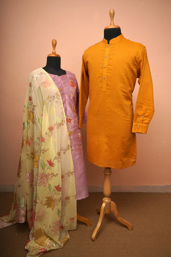Yellow and Mauve Sequin Indowestern wear