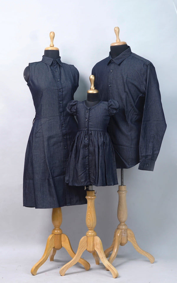 Dark Navy Blue Denim Family Combo Matching Set