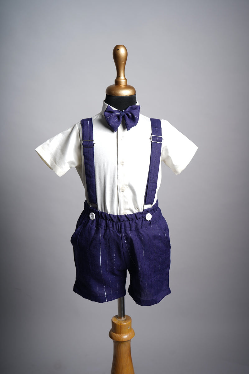 White Cotton Shirt and Blue Stripes Lurex Suspender