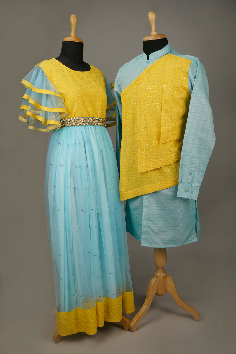Yellow Blue Couple Twinning Grand Matching Set