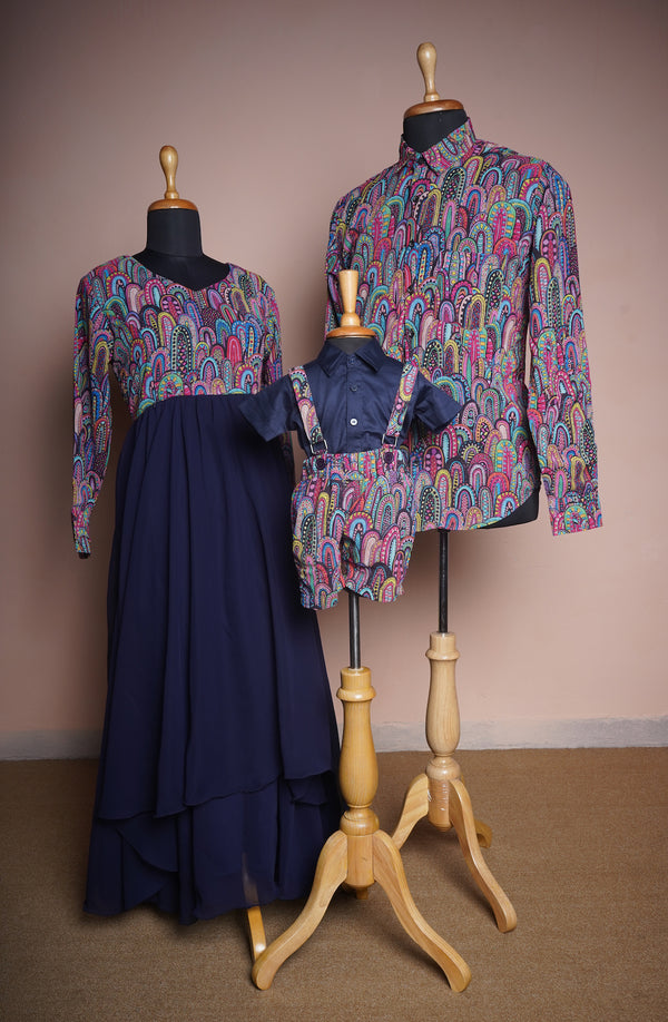 Printed Georgette and Plain Georgette with Carvette Shirt Family Clothing