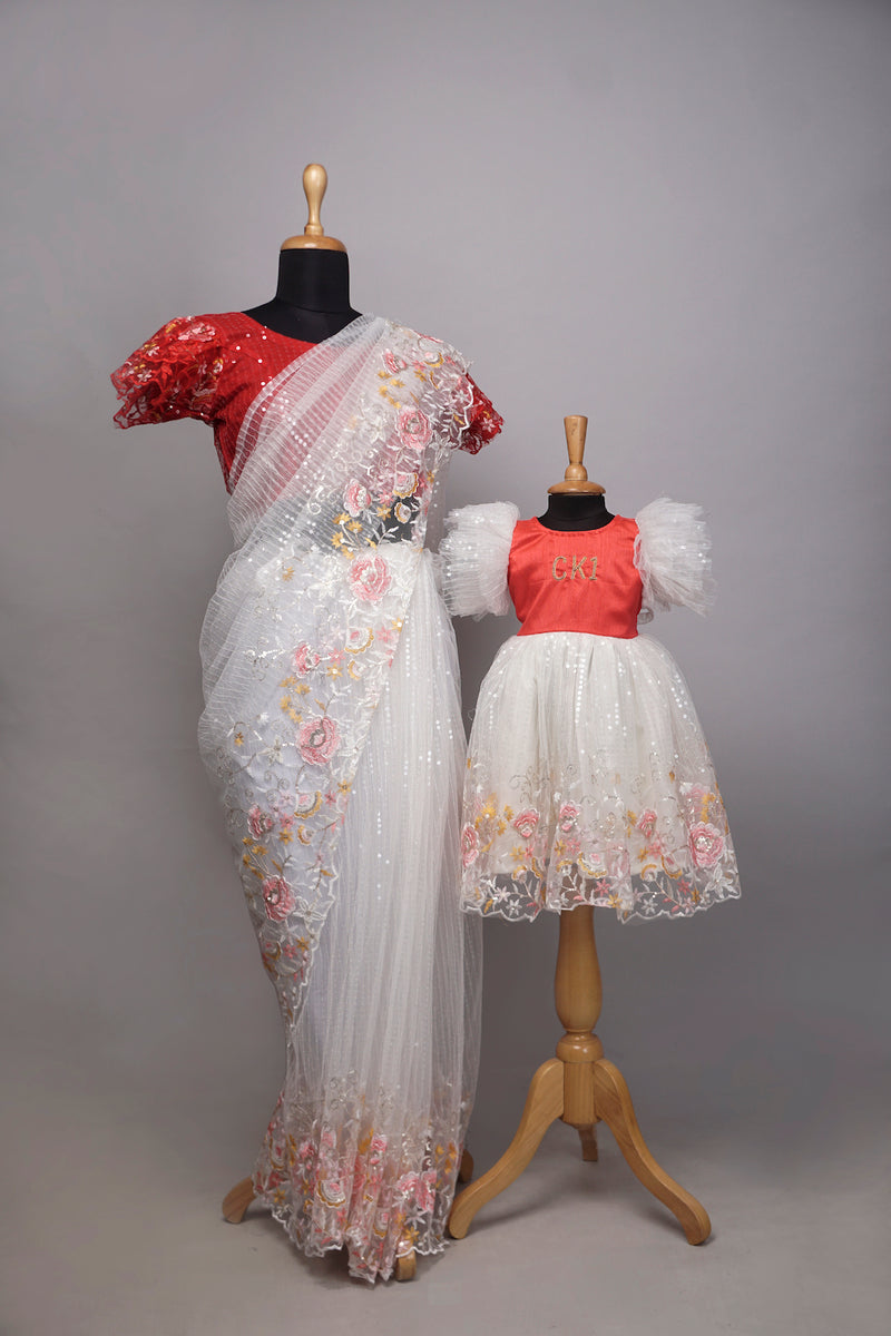Red with White Birthday Mom and Daughter Combo Matching Set Anveshana Clothing Red with White Birthday Mom and Daughter Combo Matching Set Anveshana Clothing