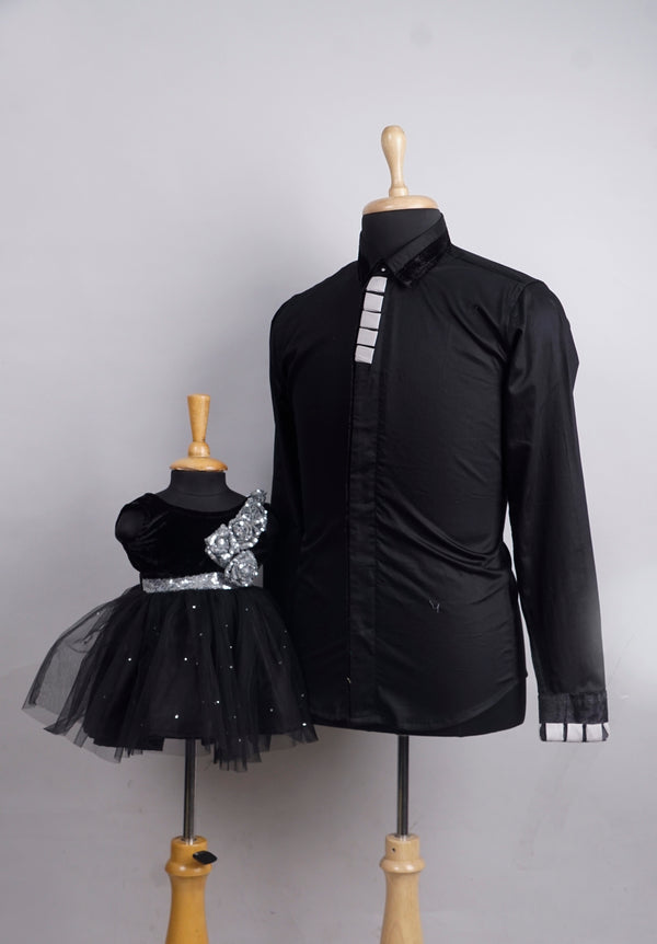 Black with Sliver Party Dad and Daughter Combo Matching Set