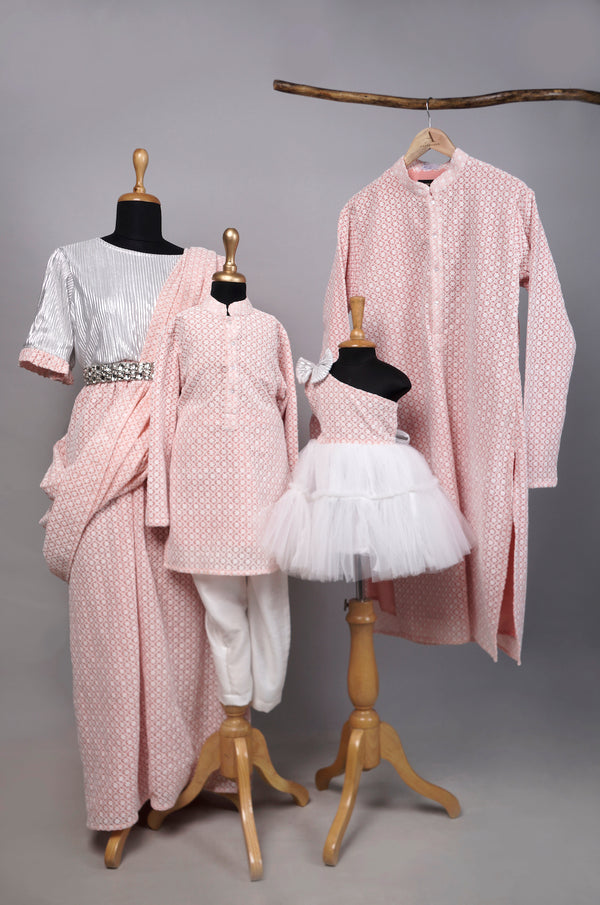 Pink Chikankari Family Combo Matching Set