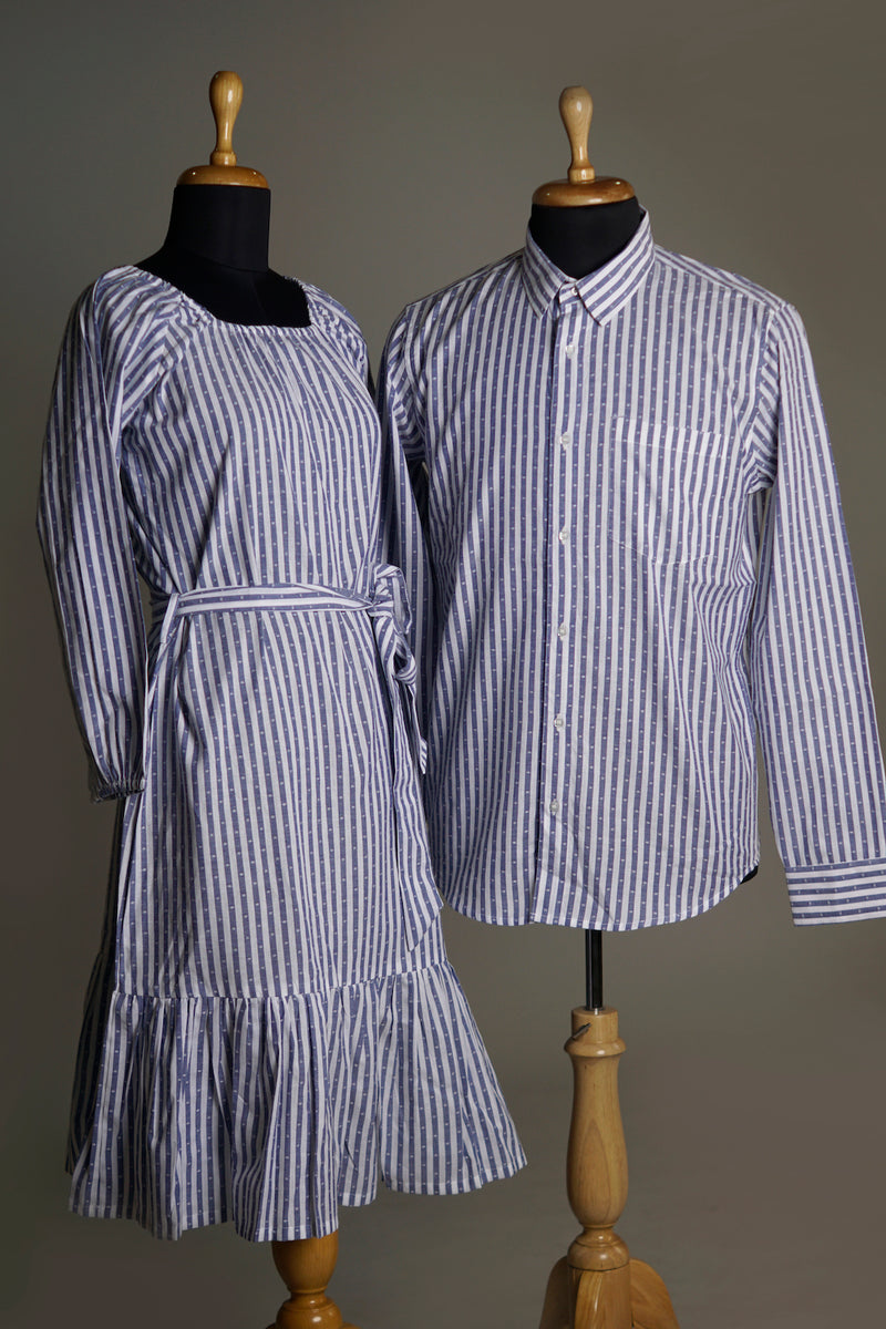 Blue Striped Couple Combo Matching Set