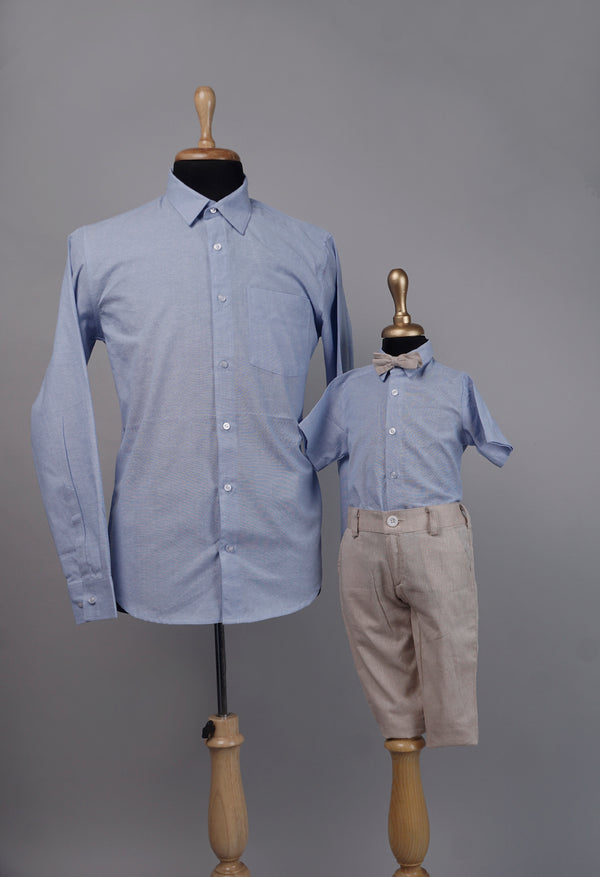 Sky Blue Cotton Dad and Son Combo Matching Set