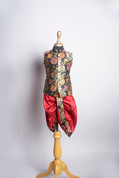 Red Rawsilk and Matching Brocade for Boy kid Dress
