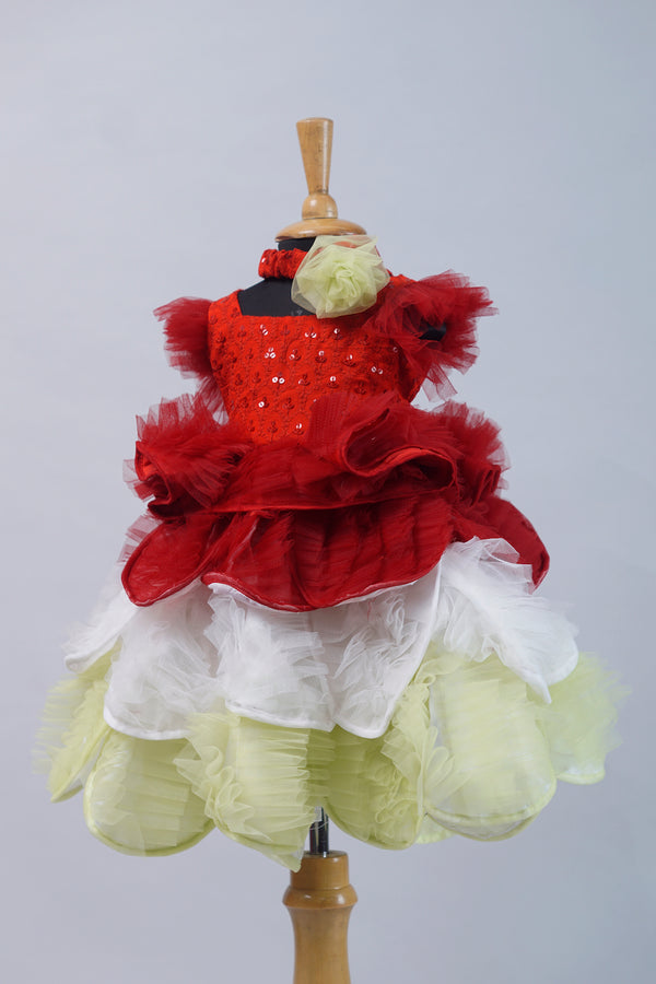 Red with Green Themed Grand Girl's Birthday Gowns