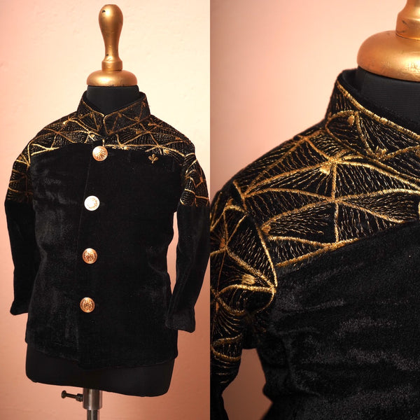 Black Velvet Embroidered Jodhpuri Suit