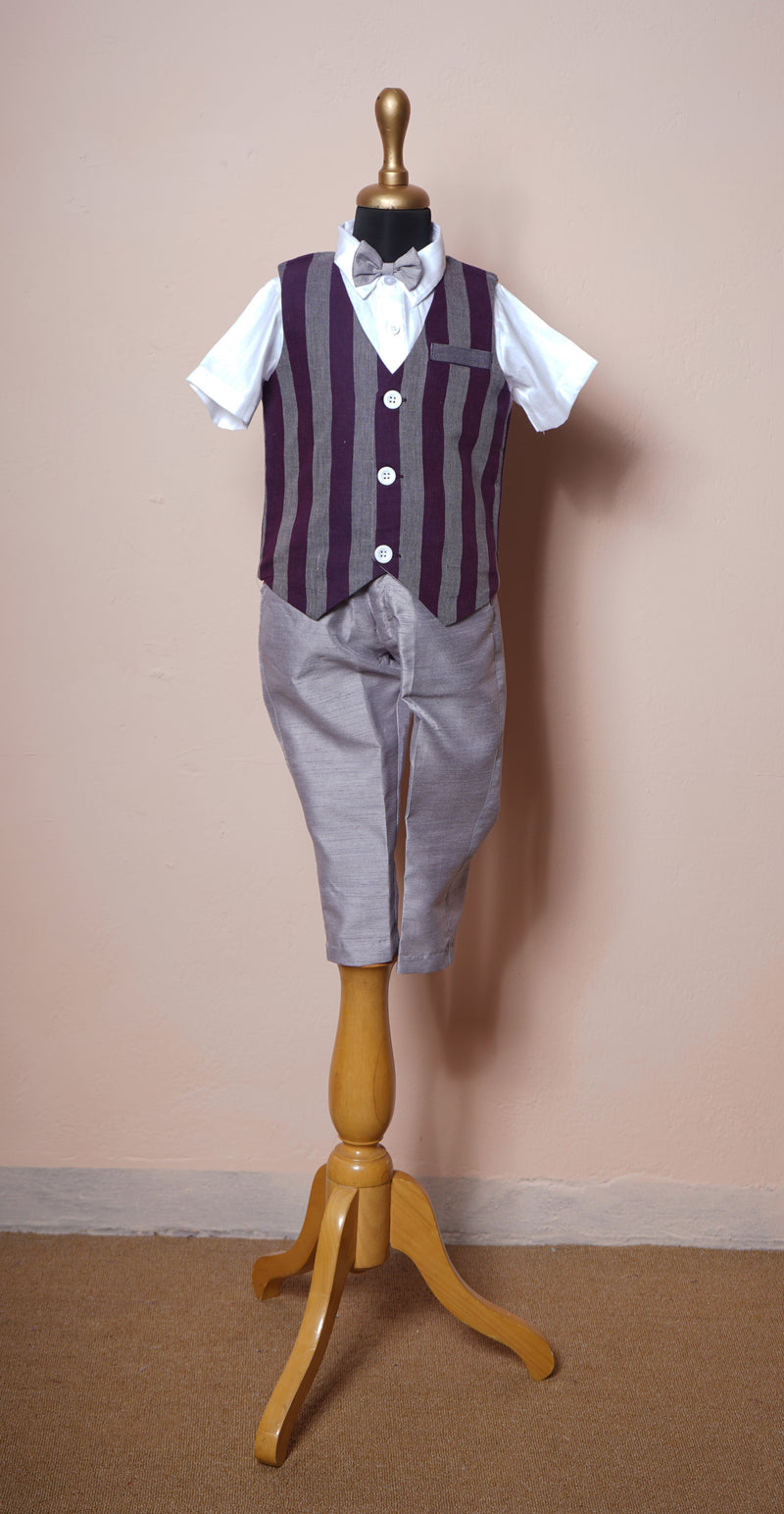 Grey and Purple Stripes Cotton and Rawsilk Boy kid Birthday Dress
