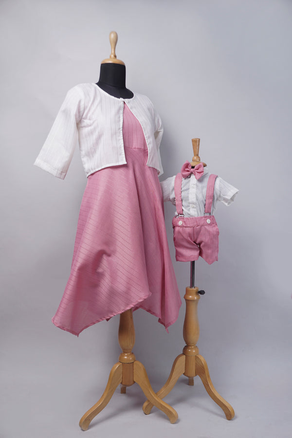 Pink with White Casual Mom and Son Combo Matching Set