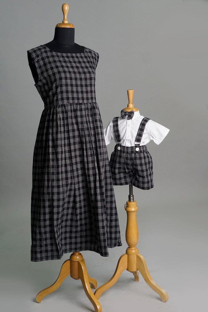 Black Checked Mom & Son Combo Matching Set