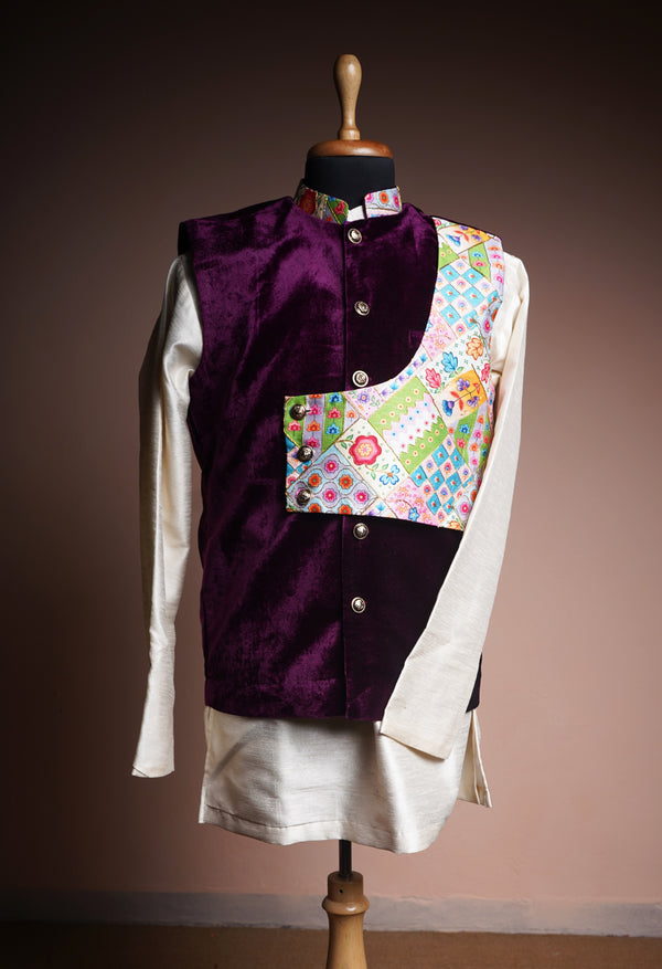 Purple Velvet and Embroidered Grand Fabric and Rawsilk Mens Suits