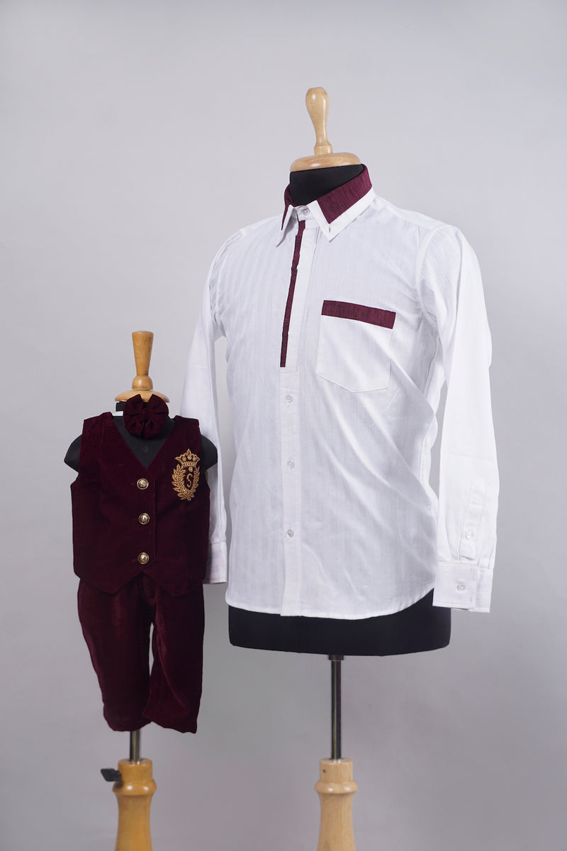 Maroon with White Semi Grand Dad and Son Combo Matching Set