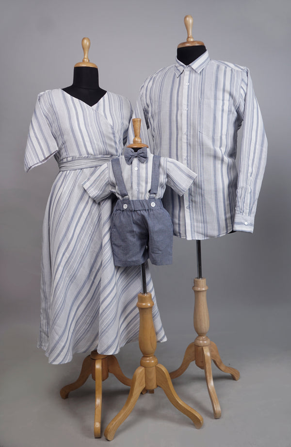 Bluish Grey Strip Family Combo Matching Set