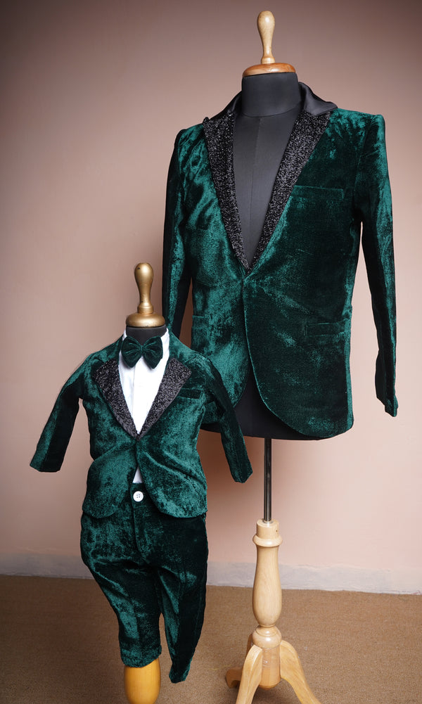 Bottle Green Velvet and Special Collar work in Dad and Son Combo